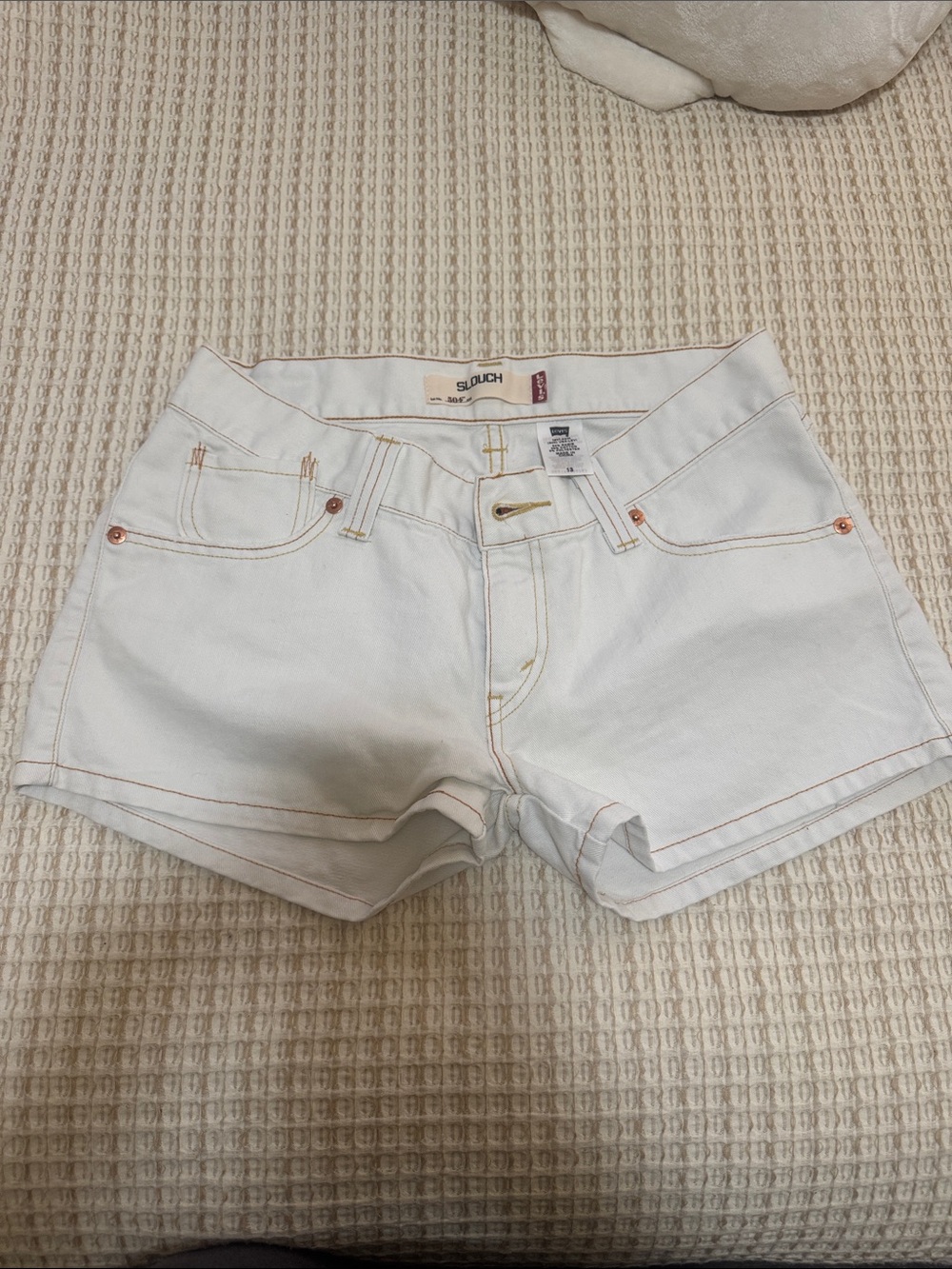 Levi's White Denim Shortie Shorts